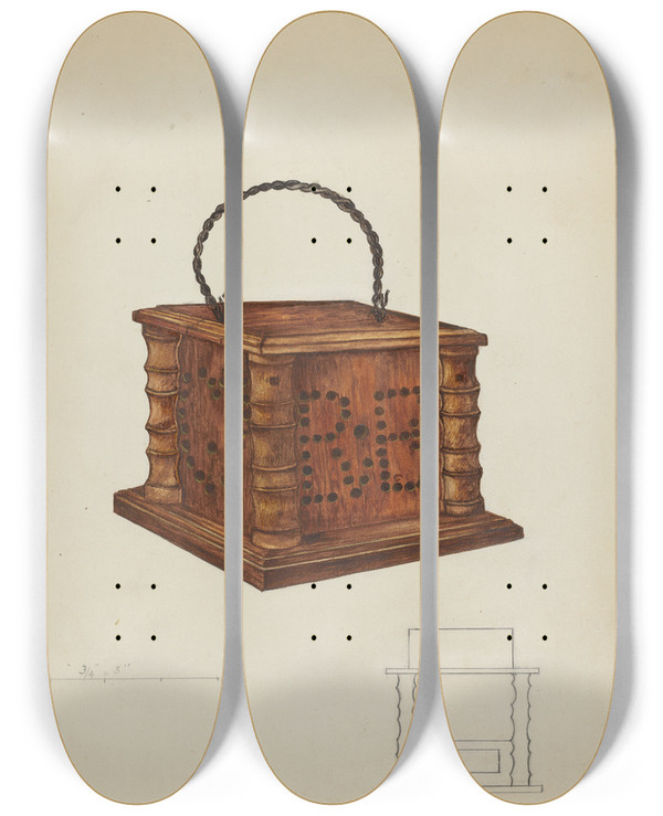 Triptych art skateboard deck of Edith Miller Foot Warmer_1 by Edith Miller