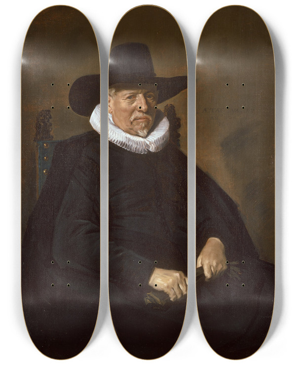 Triptych art skateboard deck of Frans Hals Portrait Of An Elderly Man Traditionally Called Heerbodolphe by Frans Hals (1581-1666)