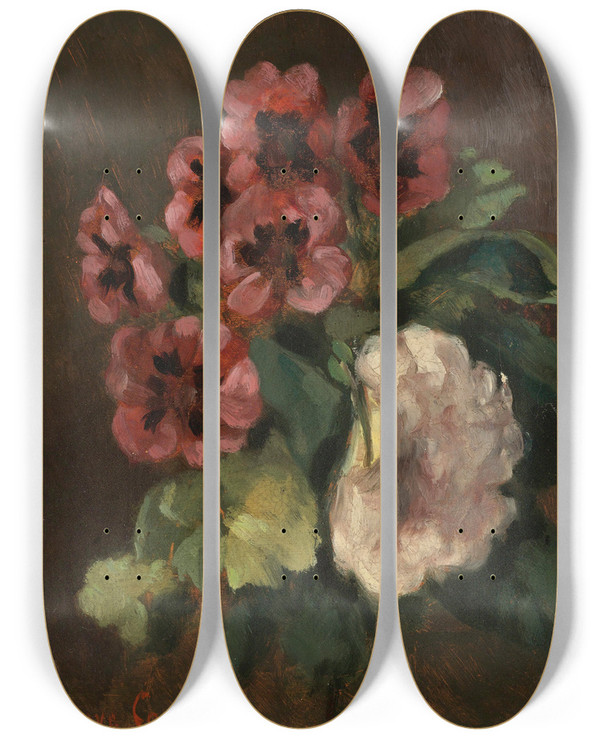Triptych art skateboard deck of Gustave Courbet Bouquet Of Flowers by Gustave Courbet (1819-1877)