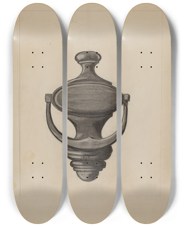 Triptych art skateboard deck of Columbus Simpson Door Knocker_2 by Columbus Simpson
