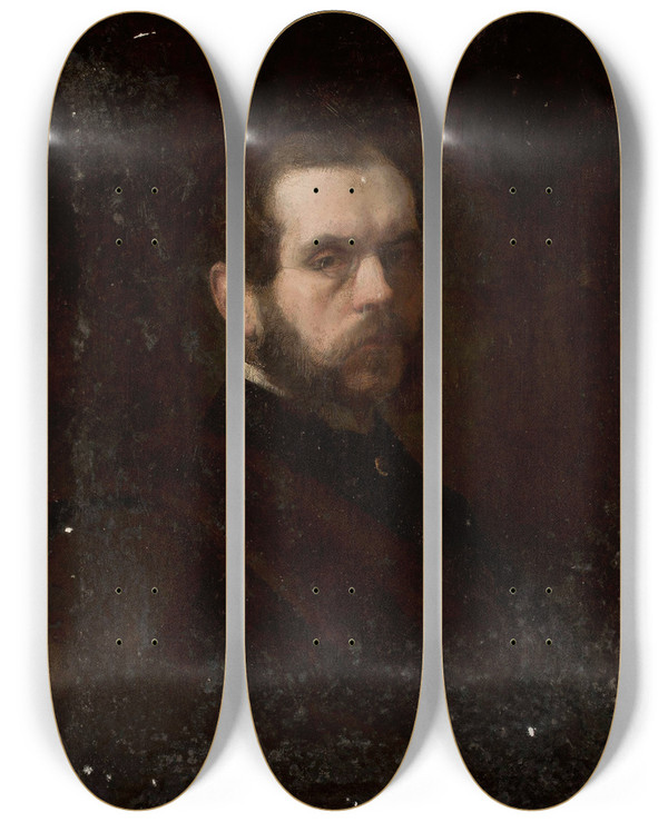 Triptych art skateboard deck of Jzef Simmler Portrait Of A Man_2 by Jozef Simmler (1823-1868)