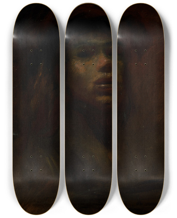 Triptych art skateboard deck of Ladislav Mednynszky Longhaired Groom by Ladislav Mednyanszky (1852-1919)