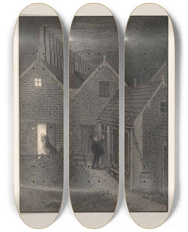 Triptych art skateboard deck of Albert Hahn De Aanzegger by Albert Hahn (1877-1918)