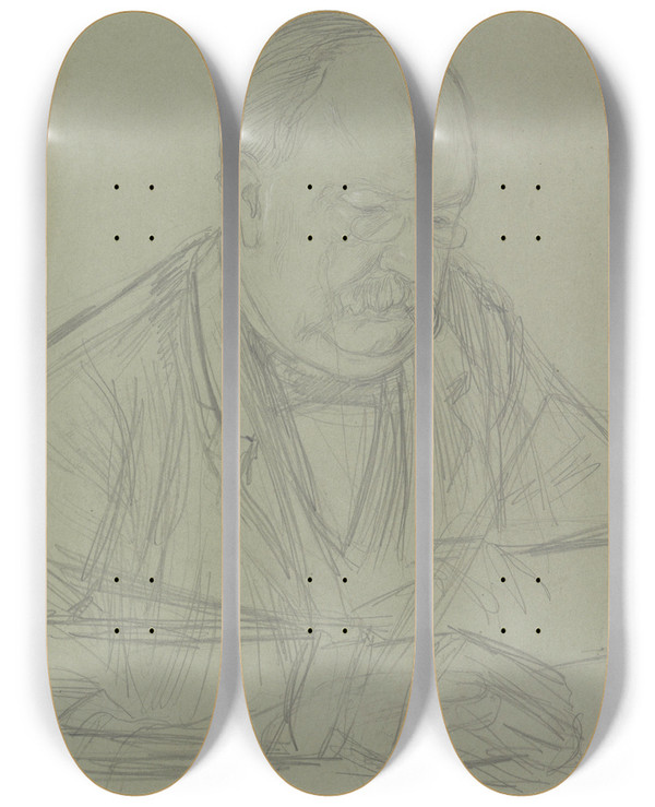 Triptych art skateboard deck of Jan Veth Portret Van Tak Van Poortvliet by Jan Veth (1864-1925)