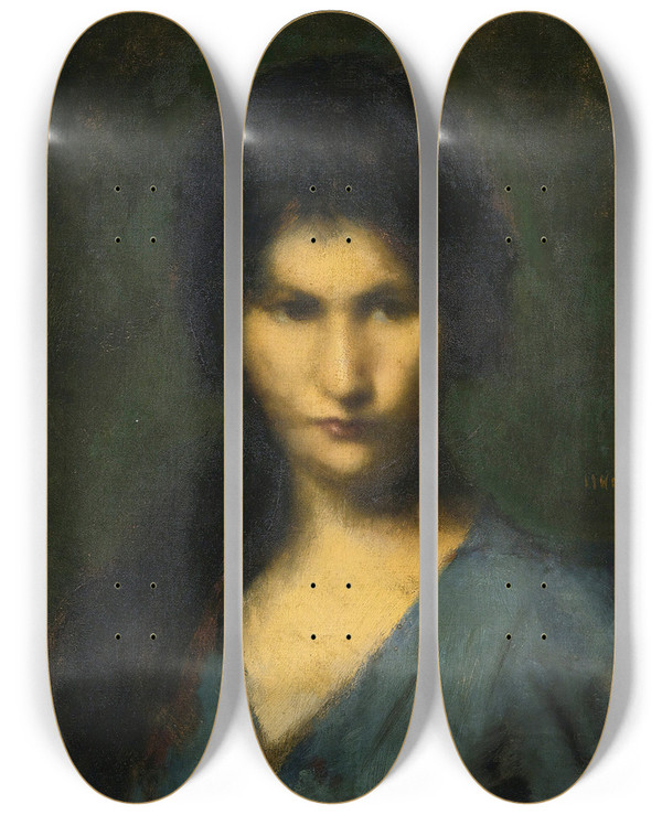 Triptych art skateboard deck of Jeanjacques Henner Portrait Of A Young Woman by Jean-Jacques Henner (1829-1905)