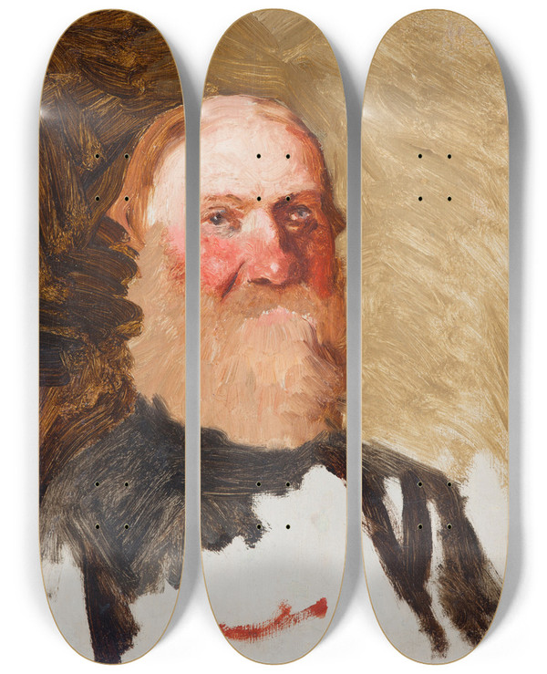 Triptych art skateboard deck of Henryk Siemiradzki Head Of A Bearded Man by Henryk Siemiradzki (1843-1902)