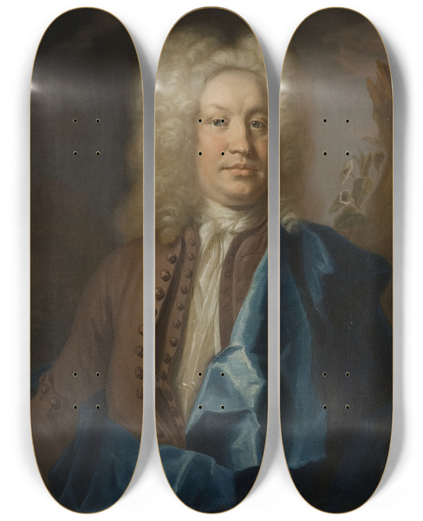 Triptych art skateboard deck of Johan Henrik Scheffel Jonas Alstrmer 16851761 Chief Of Division To The Swedish National Board Of Trade Industrialist by Johan Henrik Scheffel