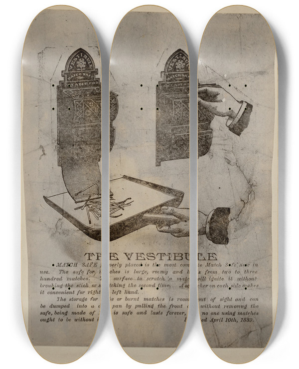 Triptych art skateboard deck of Julius Bellamy Match Safe Vestibule by Julius Bellamy