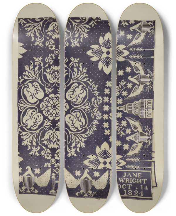 Triptych art skateboard deck of Suzanne Roy Coverlet_2 by Suzanne Roy