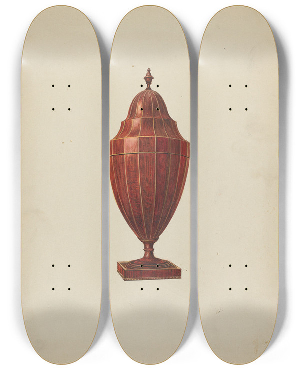 Triptych art skateboard deck of Harry Eisman Knife And Spoon Box by Harry Eisman
