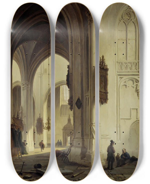 Triptych art skateboard deck of Bartholomeus Johannes Van Hove Church Interior by Bartholomeus Johannes Van Hove (1790-1880)