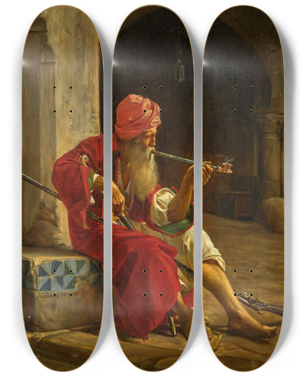 Triptych art skateboard deck of Jean Lecomte Du Nou The Sentinel by Jean Lecomte du Nou (1842-1923)
