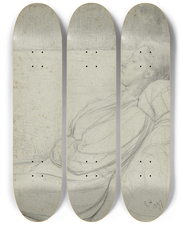 Triptych art skateboard deck of Richard Nicolas Roland Holst Henritte Roland Holstvan Der Schalk Liggend In Een Stoel by Richard Nicolaus Roland Holst (1868-1938)
