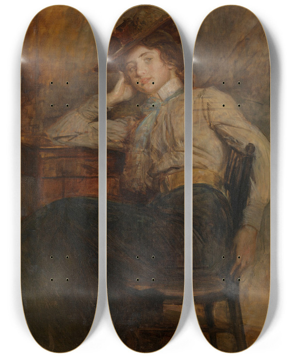 Triptych art skateboard deck of Jacquesmile Blanche Reverie by Jacques-mile Blanche (1861-1942)