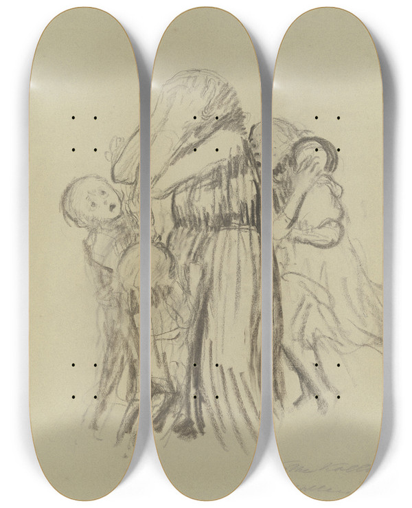 Triptych art skateboard deck of Kthe Kollwitz Gefallen_1 by Kthe Kollwitz (1867-1945)