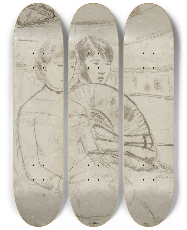 Triptych art skateboard deck of Mary Cassatt The Loge Verso by Mary Cassatt (1844-1926)