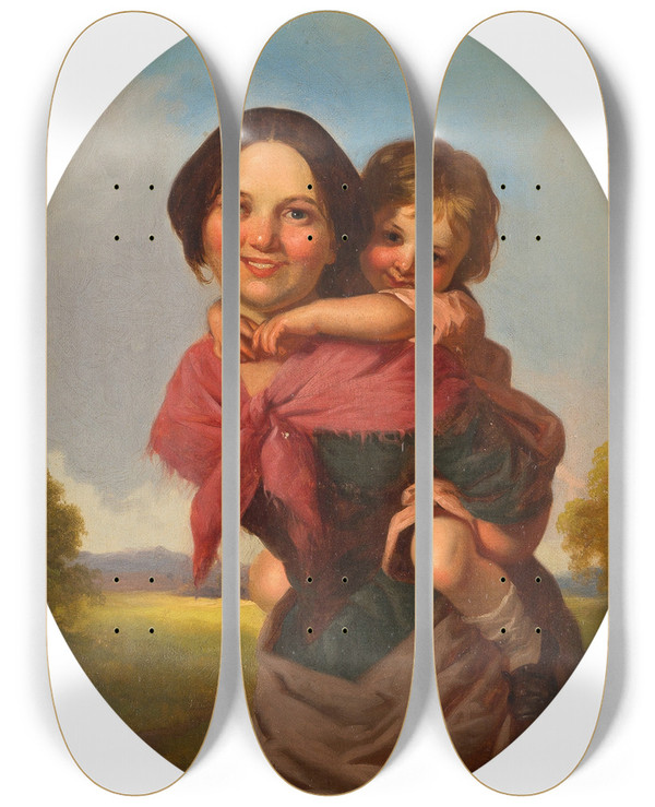 Triptych art skateboard deck of William Gillard Irish Girl And Child by William Gillard (1812-1897)