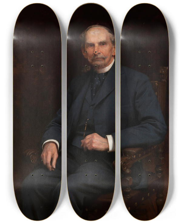 Triptych art skateboard deck of Zygmunt Ajdukiewicz Portrait Of Florian Ziemiakowski by Zygmunt Ajdukiewicz (1861-1917)