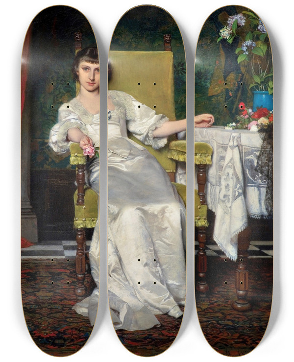 Triptych art skateboard deck of Wadysaw Czachrski A Lady With Rose by Wladyslaw Czachorski (1850-1911)