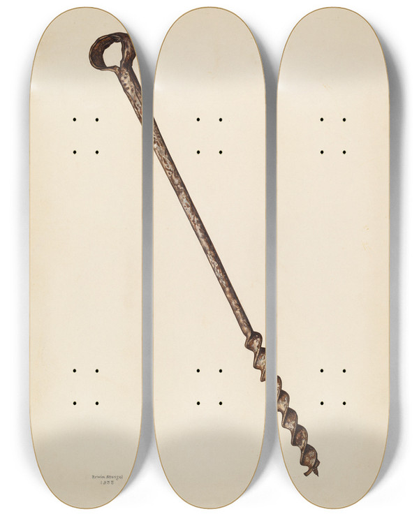 Triptych art skateboard deck of Erwin Stenzel Ship Builders Auger by Erwin Stenzel