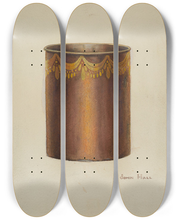 Triptych art skateboard deck of John Hall Toleware Vase by John Hall