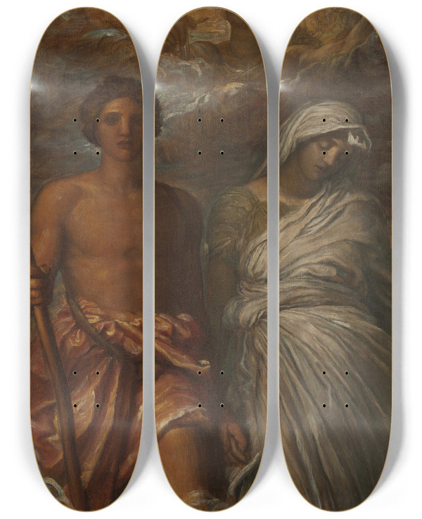 Triptych art skateboard deck of George Frederic Watts Time Death And Judgment by George Frederic Watts (1817-1904)