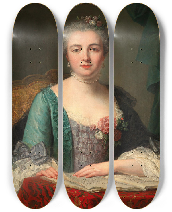 Triptych art skateboard deck of Guillaume Voiriot Portrait Of A Young Lady by Guillaume Voiriot (1713-1799)