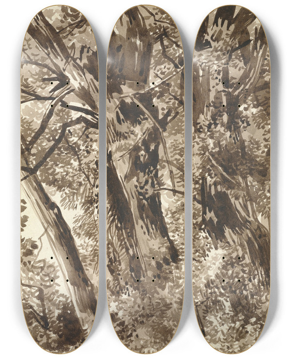 Triptych art skateboard deck of Franz Kobell Trunks And Branches by Franz Kobell (1749-1822)