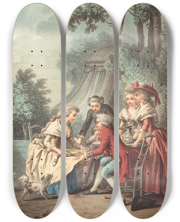 Triptych art skateboard deck of Louismarin Bonnet Le Djeun by Louis Marin Bonnet (1736-1793)