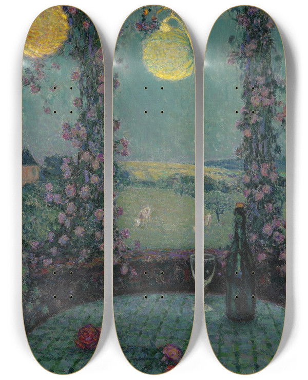 Triptych art skateboard deck of Henri Le Sidaner La Gloriette Gerberoy by Henri Le Sidaner (1862-1939)