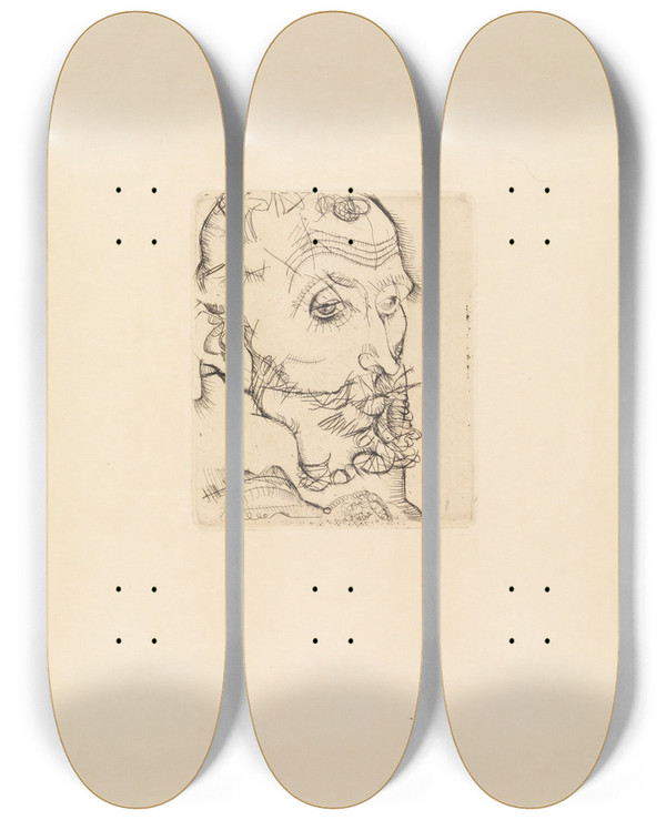 Triptych art skateboard deck of Egon Schiele Portrait Of Franz Hauer by Egon Schiele (1890-1918)