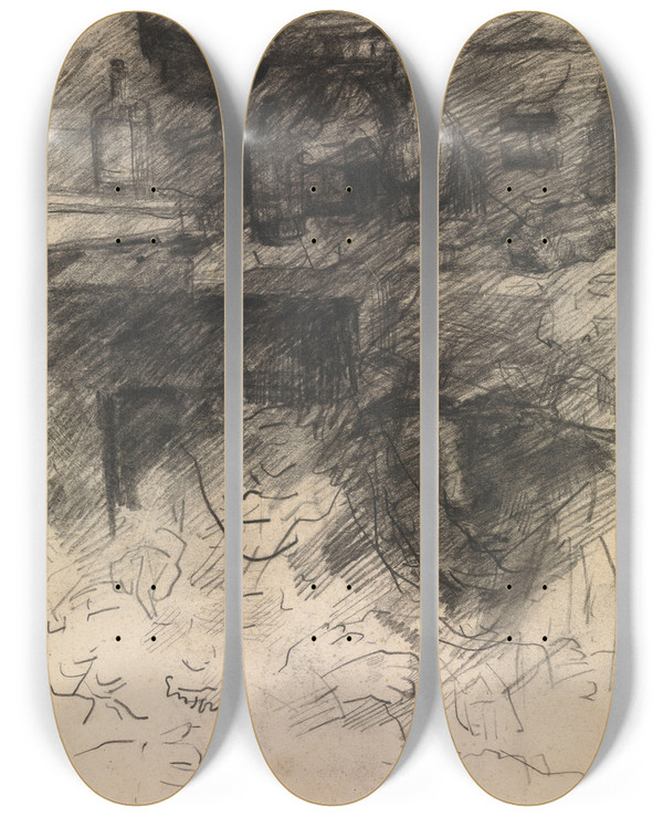 Triptych art skateboard deck of James Ensor Heads And Still Life With Bottles by James Ensor (1860-1949)