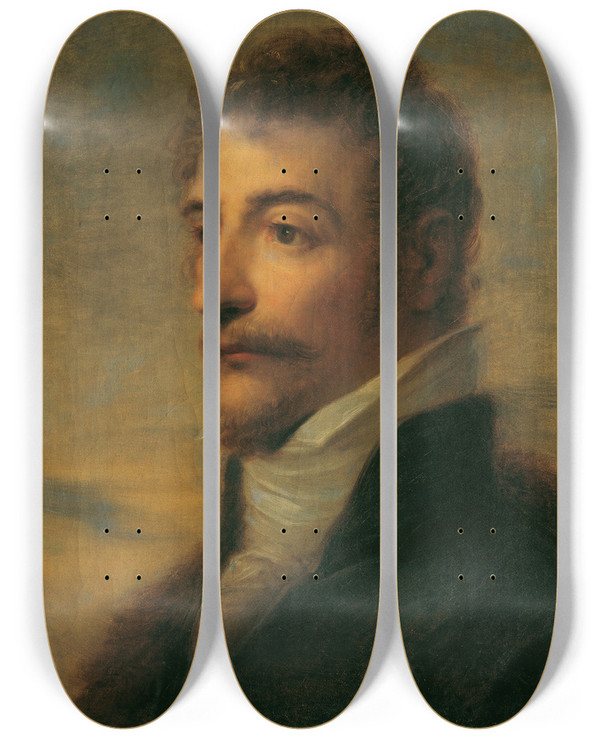 Triptych art skateboard deck of Heinrich Friedrich Fger Brustbild Eines Brtigen Mannes by Heinrich Friedrich Fger (1751-1818)