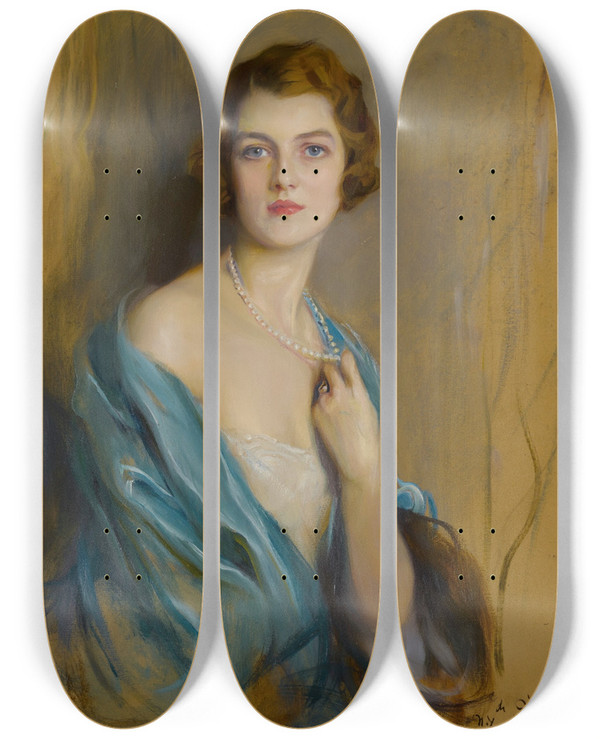Triptych art skateboard deck of Philip Alexius De Lszl Mrs Williamburden A M Ne Margaret Livingston Partridge by Philip Alexius de Lszl (1869-1937)