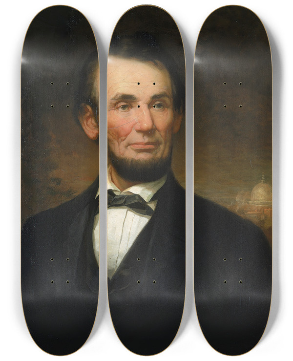 Triptych art skateboard deck of George H Story Abraham Lincoln by George H Story (1835-1922)