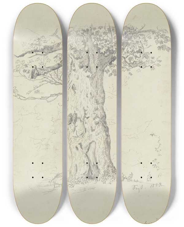 Triptych art skateboard deck of Hans Thoma Tree by Hans Thoma (1839-1924)