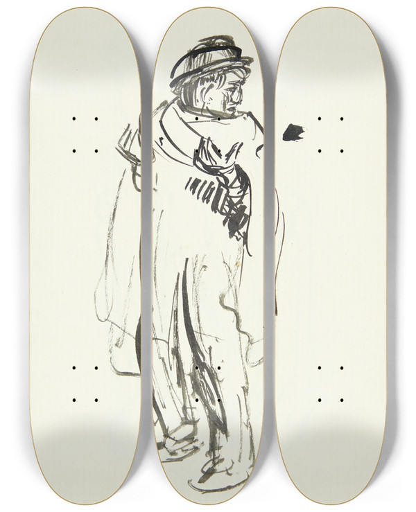Triptych art skateboard deck of Peter Hansen Italiensk Bonde_1 by Peter Hansen (1868-1928)