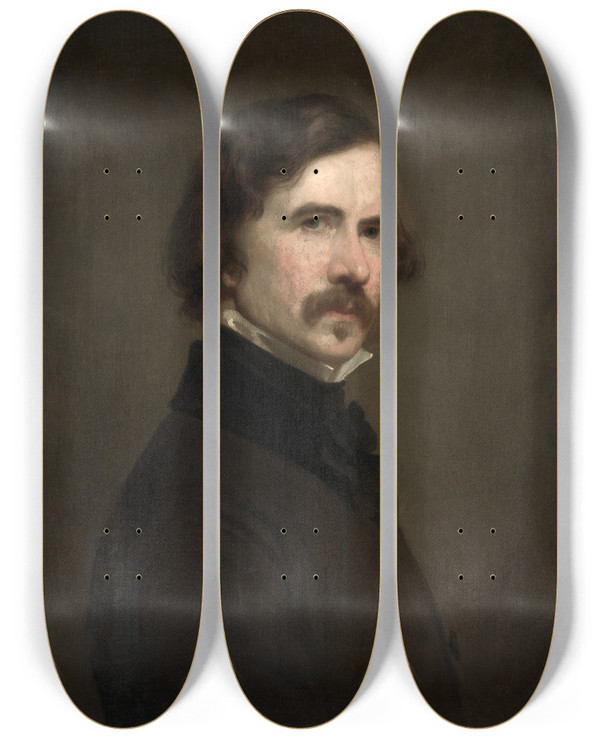 Triptych art skateboard deck of George Peter Alexander Healy Selfportrait by George Peter Alexander Healy (1813-1894)