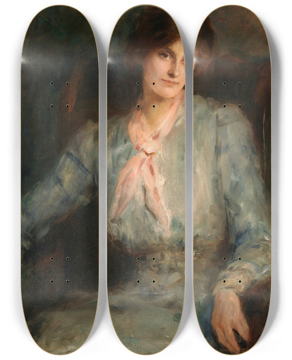 Triptych art skateboard deck of John Butler Yeats Portrait Of Maire Nic Shiubhlaigh 18831958 Actress by John Butler Yeats (1839-1922)