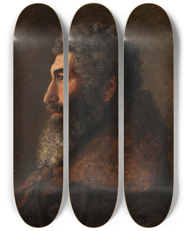 Triptych art skateboard deck of Gunnar Berndtson Portrait Of A Jewish Man by Gunnar Berndtson (1854-1895)