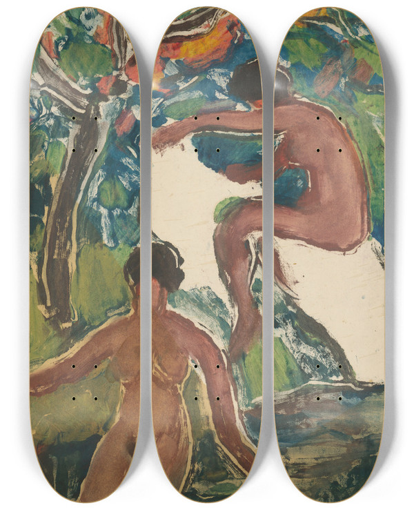 Triptych art skateboard deck of Zolo Palugyay Kpanie by Zolo Palugyay (1898-1935)