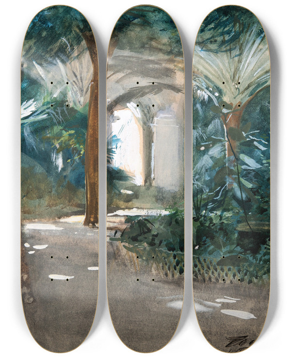 Triptych art skateboard deck of Anders Zorn Garden In Algiers by Anders Zorn (1860-1920)