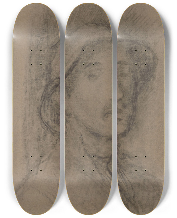Triptych art skateboard deck of Jakob Smits Man In A Hat by Jakob Smits (1855-1928)