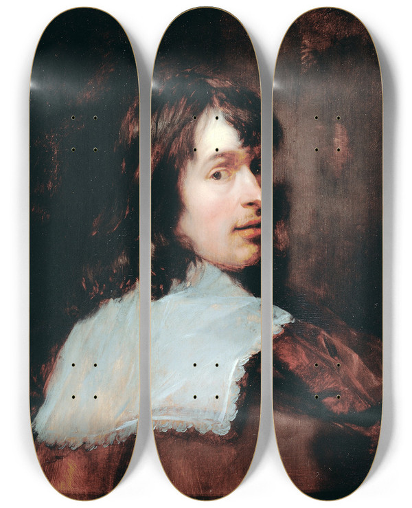 Triptych art skateboard deck of Jan Cossiers Selfportrait by Jan Cossiers (1600-1671)