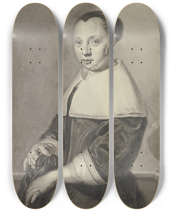 Triptych art skateboard deck of Aert Schouman Brustbild Einer Frau Nach Links by Aert Schouman (1710-1792)