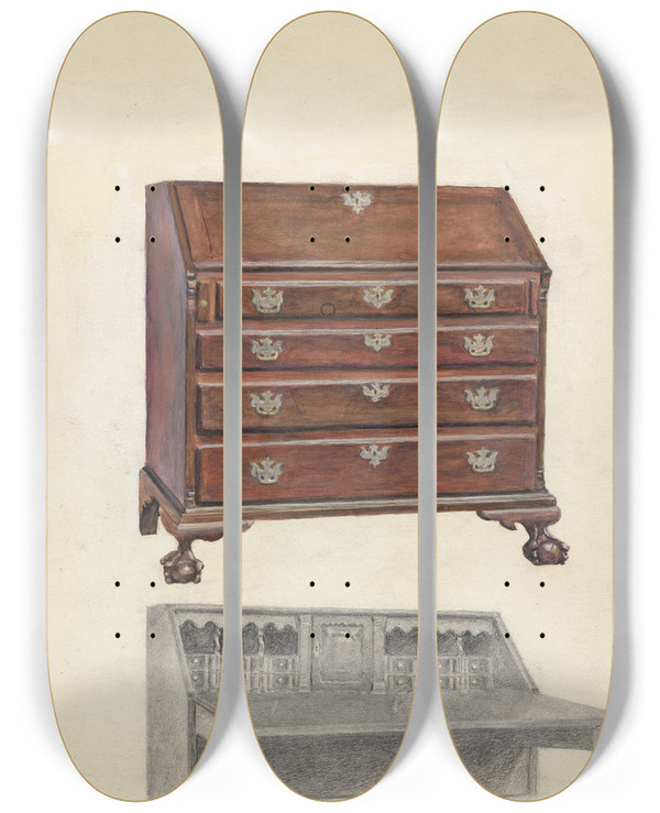 Triptych art skateboard deck of Aaron Dermansky American Desk_1 by Aaron Dermansky