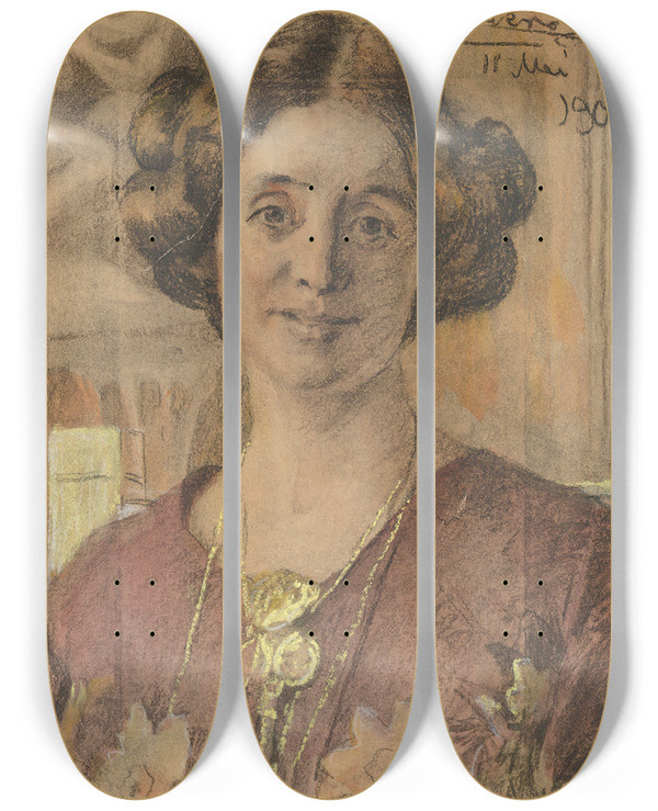 Triptych art skateboard deck of Peder Severin Kryer Portrait Of A Woman Probably Anna Vilhelmine Johanne Dorthea Halberg Married Bjrner Later Larsen by Peder Severin Kroyer (1851-1909)
