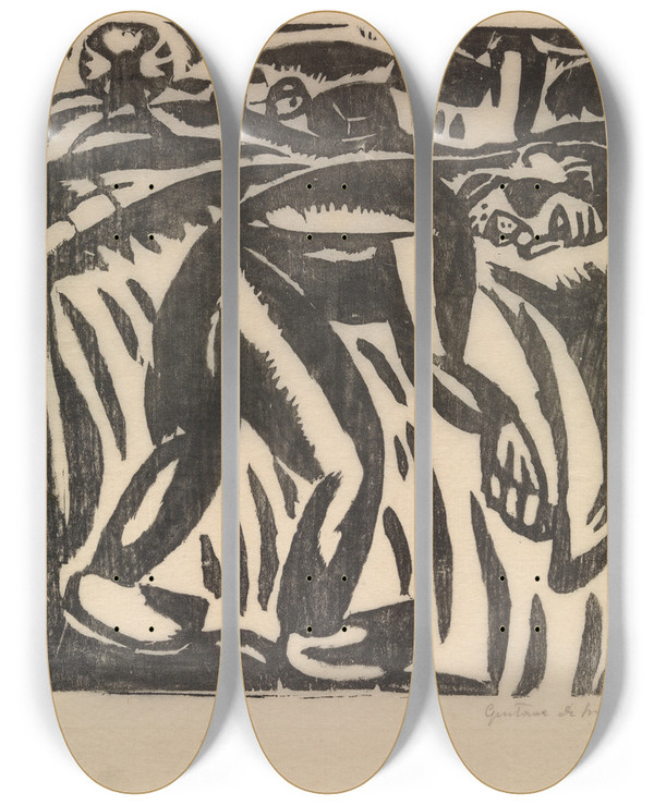 Triptych art skateboard deck of Gustave De Smet The Reaper by Gustave De Smet (1877-1943)