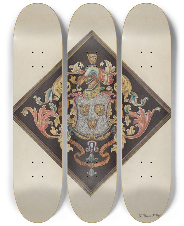 Triptych art skateboard deck of William Roberts Coat Of Arms by William Roberts (1895-1980)