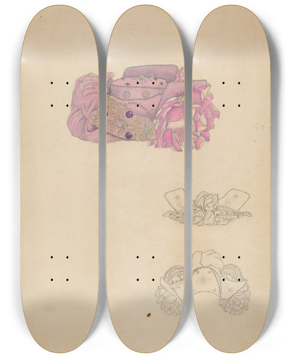 Triptych art skateboard deck of Catherine Fowler Hat by Catherine Fowler